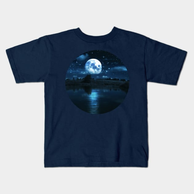Full moon over river Kids T-Shirt by AnnArtshock